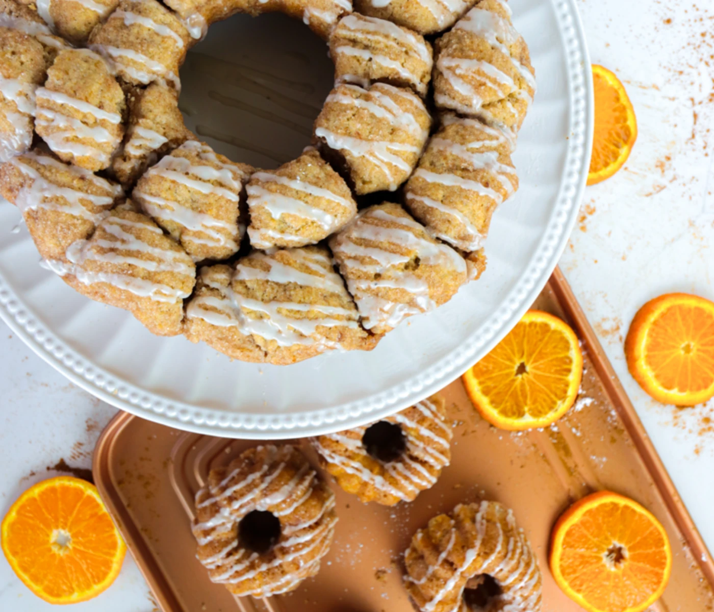 Monkey bread coffee cake with other breakfast pastries.